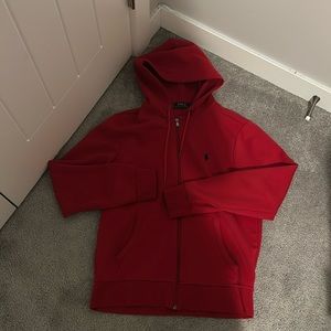 Red polo zip up sweater